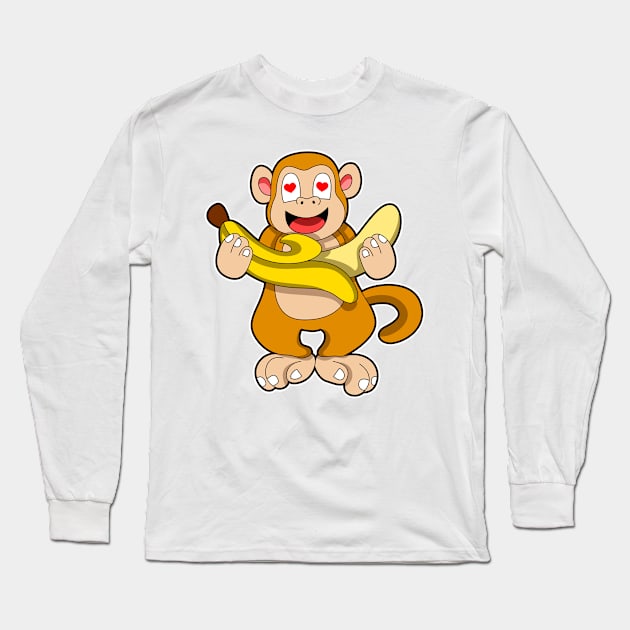 Monkey with Banana & Hearts Long Sleeve T-Shirt by Markus Schnabel